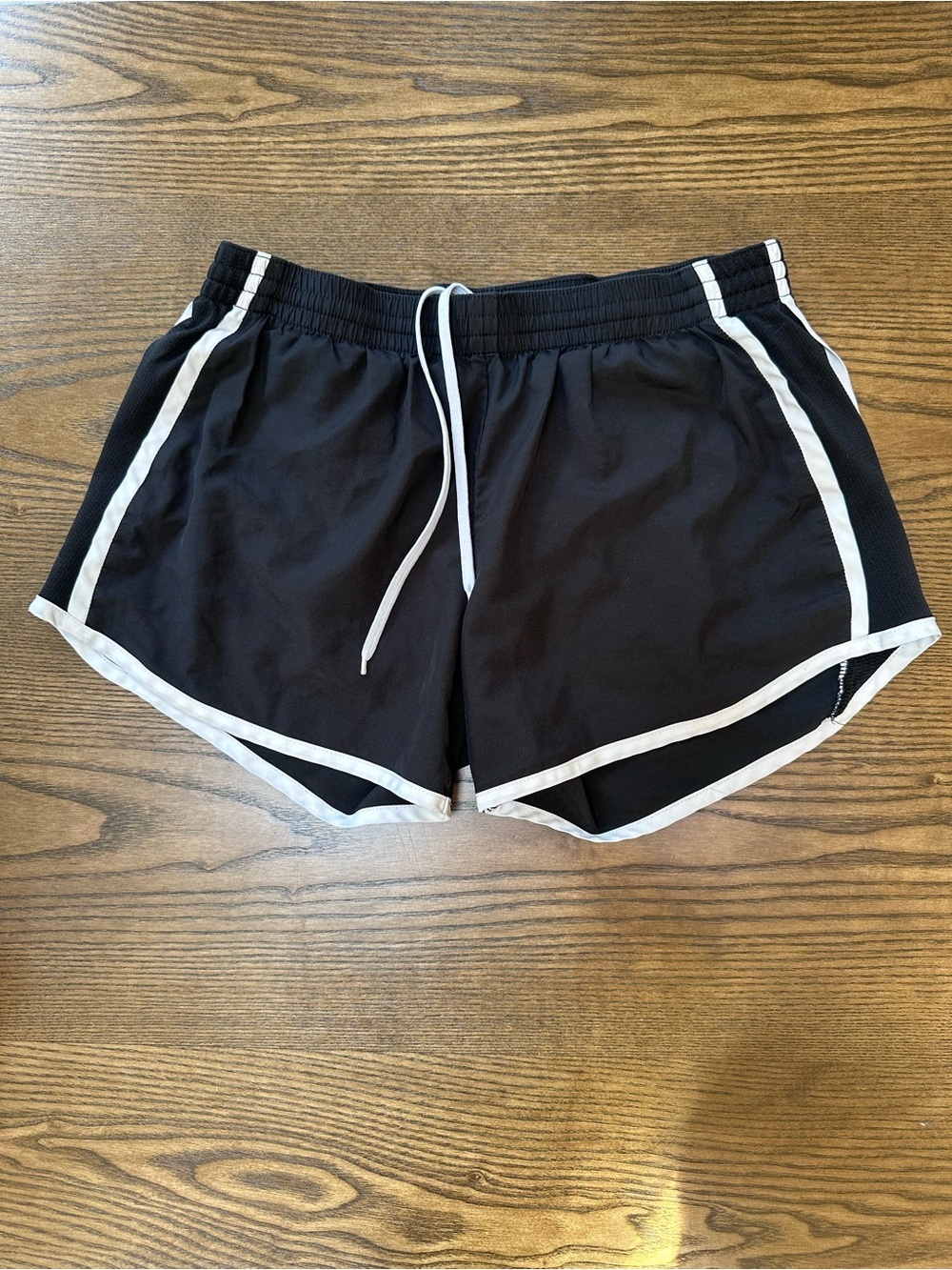 Black Drawstring Athletic Shorts with White Trim - Women